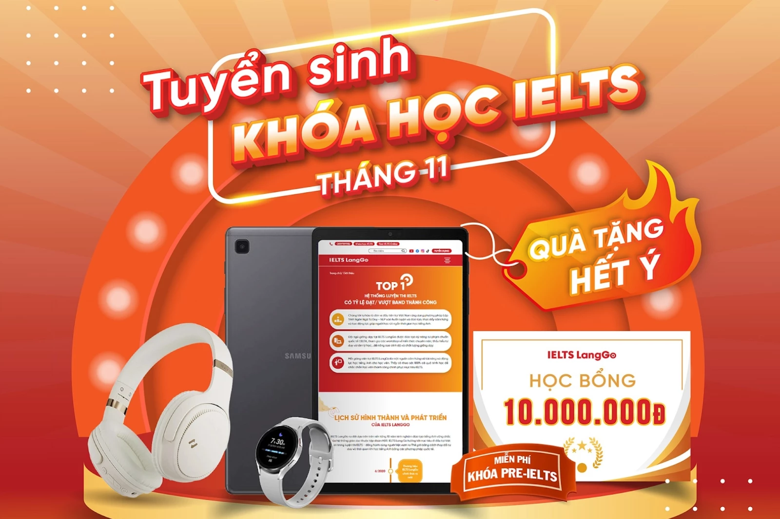 Cơ hội nhận máy tính bảng Samsung khi đăng ký học IELTS tại LangGo